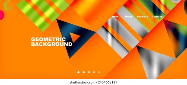 A vibrant geometric background with triangles and squares in colorful tints and shades on an orange backdrop, showcasing symmetry and creativity