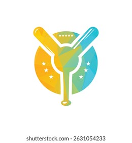 Vibrant Geometric Baseball Icon with Bats and Ball Symbol