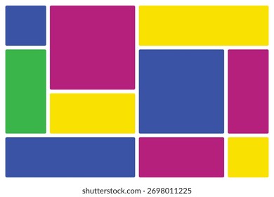 Vibrant Geometric Collage of Rectangles and Squares in Primary and Secondary Colors Bento grid system