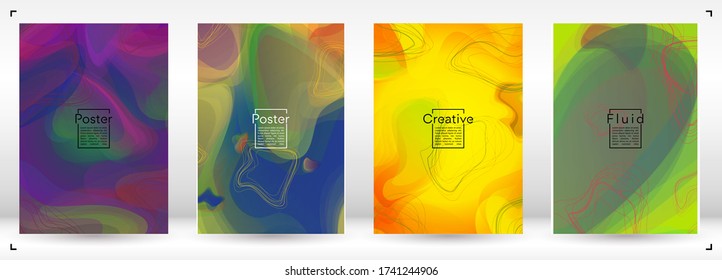 Vibrant Geometric Cover Design with Gradient and Abstract Lines, Figures for your Business.  Placard Fluid Rainbow Poster Design, Gradient Effect for Branding.