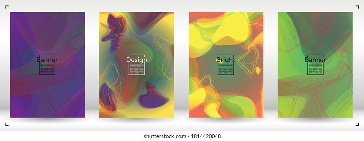 Vibrant Geometric Cover Design with Gradient and Abstract Lines, Figures for your Business.  Brochure Fluid Rainbow Poster Design, Gradient Effect for Dj Party.