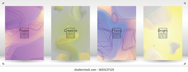 Vibrant Geometric Cover Design with Gradient and Abstract Lines, Figures for your Business.  Booklet Fluid Rainbow Poster Design, Gradient Effect for Disco Party.