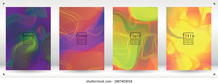 Vibrant Geometric Cover Design with Gradient and Abstract Lines, Figures for your Business.  Brochure Fluid Rainbow Poster Design, Gradient Effect for Disco Party.