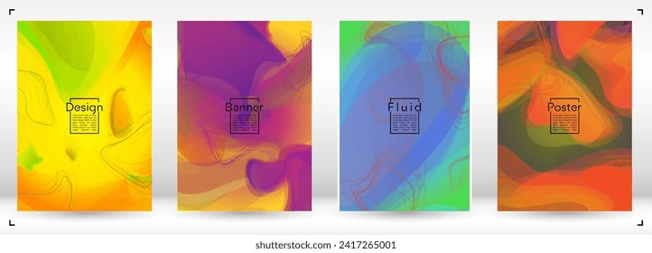 Vibrant Geometric Cover Design with Gradient and Abstract Lines, Figures for your Business.  Leaflet Fluid Rainbow Poster Design, Gradient Effect for Electronic Festival.