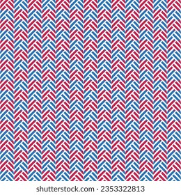 A vibrant geometric cross stitch pattern in red, white, and blue colors