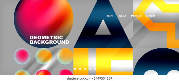 Un diseño geométrico vibrante con círculos y triángulos en naranja, amarillo y azul eléctrico. El patrón crea un fondo lúdico y simétrico, perfecto para un logotipo o diseño de fuente