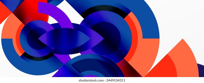 Un diseño geométrico vibrante con círculos y triángulos en tonos de rojo, azul eléctrico y magenta sobre un fondo blanco. Este colorido patrón evoca un sentido del arte y la creatividad
