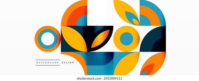 A vibrant geometric design featuring circles and squares in tints and shades of electric blue on a white background. The pattern showcases symmetry and artistry in a modern graphic painting style