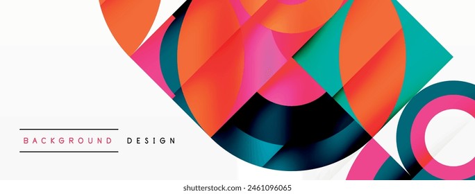 A vibrant geometric design featuring circles and squares in electric blue and magenta on a white background, creating a colorful and artistic pattern