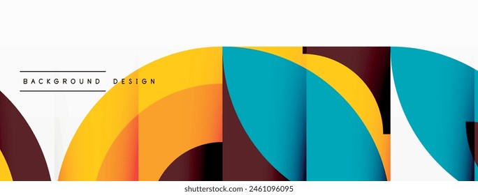 A vibrant geometric design featuring circles and squares in electric blue, asphalt, and grass tones on a white background, reminiscent of an automotive tire pattern