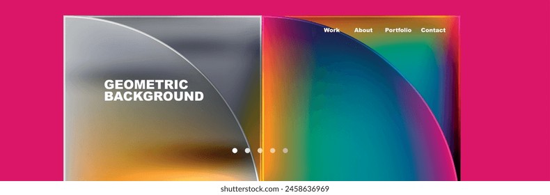A vibrant geometric design featuring a rainbow of colors on a pink background. Circles and rectangles in shades of electric blue, magenta, and orange create a colorful and modern aesthetic