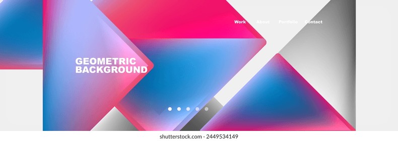 A vibrant geometric design featuring triangles in shades of Azure, Purple, Violet, and Magenta on a white background. The design also includes rectangles and symmetry, with pops of Electric blue