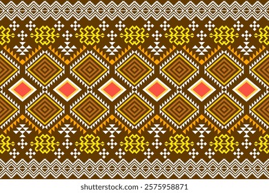 A vibrant geometric design inspired by traditional tribal art. The bold color palette and intricate shapes make it perfect for fashion, home decor, and digital prints.