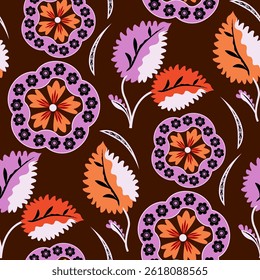 Vibrant geometric detailed flower pattern seamless intricate floral pattern ornamental flowers print design.
