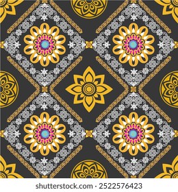 Vibrant geometric floral pattern with intricate designs