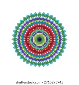 Vibrant Geometric Kaleidoscope Pattern with Layered Elements and Abstract Design on White Backdrop