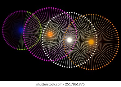 Vibrant Geometric Light Patterns on Black Background