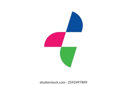 A vibrant, geometric logo, composed of interlocking shapes in bold, contrasting colors