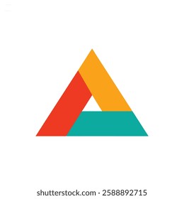 A vibrant, geometric logo featuring a triangle composed of three sections in orange, red, and teal.