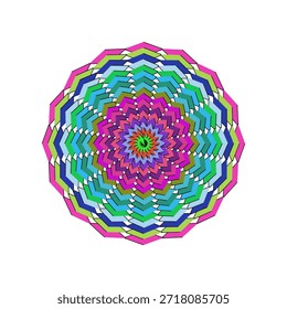 Un vibrante mandala geométrico con capas concéntricas de coloridos patrones repetitivos