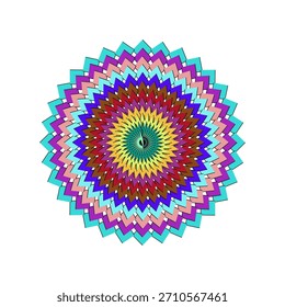 Diseño de mandala geométrico vibrante con Formas coloridas en capas que crean un patrón simétrico hipnotizante