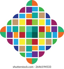 Vibrant geometric mosaic with soft, rounded edges in a spectrum of colors.