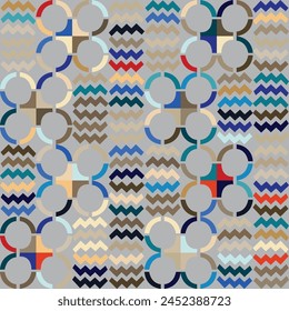 A vibrant geometric pattern of azure, aqua, and electric blue circles on a gray background. This creative arts textile design showcases symmetry and mesh in an intricate art piece