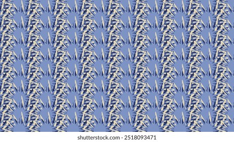 A vibrant geometric pattern in blue and white, featuring symmetrical shapes and lines. The intricate design creates a mesmerizing kaleidoscopic effect, perfect for fabric prints or digital backgrounds