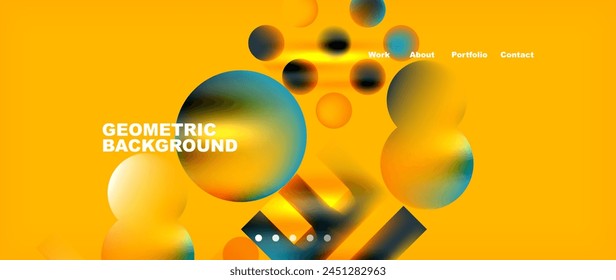 Vibrant geometric pattern with circles and squares in electric blue on amber yellow background. A colorful art piece inspired by macro photography