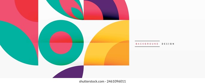 Vibrant geometric pattern with colorful circles and squares in electric blue and magenta on a white background. Symmetrical design with a mix of tints and shades