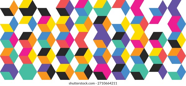 Patrón geométrico vibrante con cubos de colores que crean un diseño dinámico y moderno