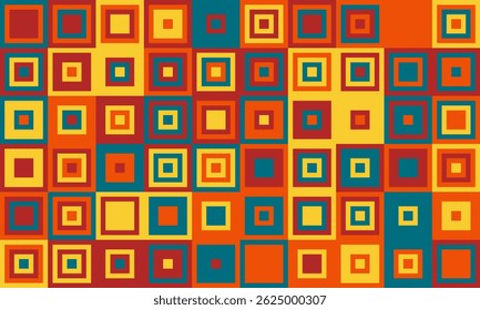 Patrón geométrico vibrante de cuadrados coloridos.  Un diseño de estilo retro ideal para fondos, textiles o diseño de Sitio web.