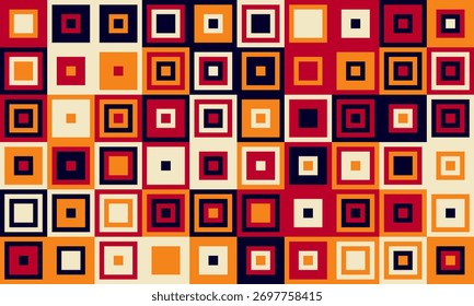 Vibrant geometric pattern of colorful squares.  Perfect for modern design projects, backgrounds, textiles, and website design.  This bold, retroinspired abstract image evokes energy and creativity.