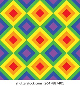 Vibrant Geometric Pattern With Concentric Diamonds In Rainbow Colors. fabric pattern