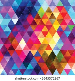 Motif géométrique éclatant avec des triangles colorés dans un style à l'aquarelle.
