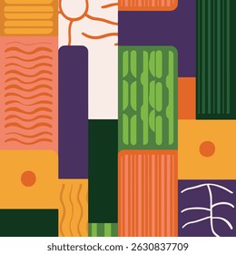 A vibrant, geometric pattern featuring a mix of shapes, lines, and colors in an abstract design. Modern and eye-catching.
