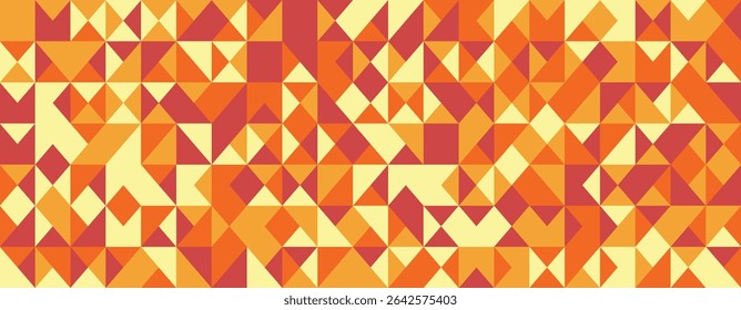 Vibrant geometric pattern featuring a mosaic of triangles and squares in warm autumnal hues.  Perfect for backgrounds, website design, textile prints, or any project needing a bold, modern aesthetic.
