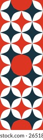 A vibrant geometric pattern featuring overlapping shapes in red,