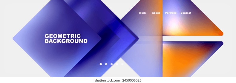 A vibrant geometric pattern featuring purple triangles, violet rectangles, and electric blue and magenta squares on a white background. Parallel lines and tints and shades add depth to the design