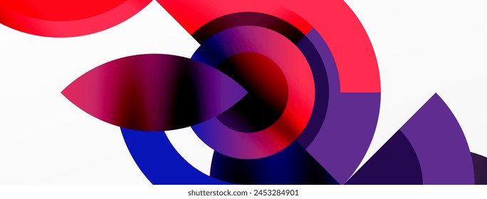 A vibrant geometric pattern featuring red, purple, and electric blue circles on a white background. The closeup view showcases the colorfulness of the magenta tints and shades in the art