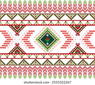 A Vibrant geometric pattern featuring red, green, and black colors with intricate designs. Perfect for textiles or backgrounds