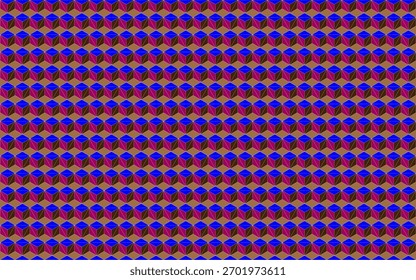 A vibrant geometric pattern featuring three-dimensional cubes in shades of blue, purple and brown. Ideal for textile design, wallpaper, packaging, gift wrapping and modern graphics.