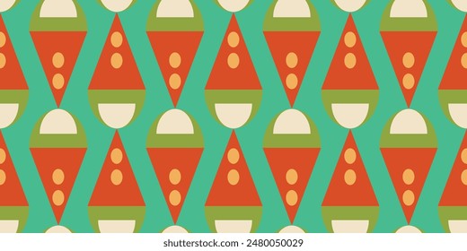 A vibrant geometric pattern featuring triangles, circles, and bold colors suitable for digital backgrounds.