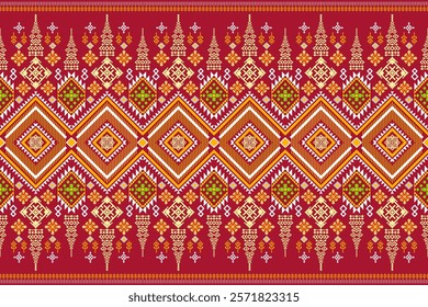 Vibrant geometric pattern inspired by traditional textiles. Rich colors and intricate details. Perfect for fashion, home decor, and digital prints.