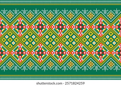 Vibrant geometric pattern inspired by traditional textiles. Rich colors and intricate details. Perfect for fashion, home decor, and digital prints.