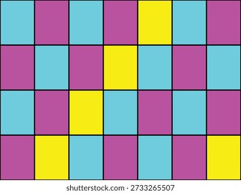 Vibrant geometric pattern of magenta, cyan, and yellow squares in a grid, evoking a playful, energetic mood with bold color contrasts