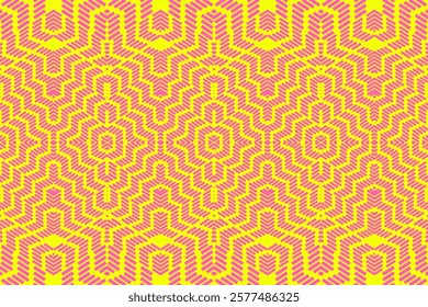 Vibrant Geometric Pattern with Yellow Zigzag Motifs on a Bright Background for Decorative Wallpaper and Textile Design