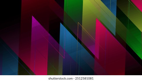 Vibrant Geometric Patterns with Colorful Triangles on Dark Background
