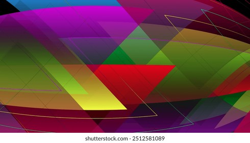 Lebendige geometrische Muster mit bunten Dreiecken auf dunklem Hintergrund