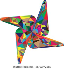 Vibrant geometric pinwheel abstract art with a kaleidoscope of colors and dynamic shapes.